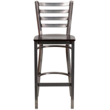 Load image into Gallery viewer, Clear Coated Ladder Back Metal Restaurant Barstool - Walnut Wood Seat - Front