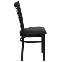 Load image into Gallery viewer, HERCULES Series Black Window Back Metal Restaurant Chair - Black Vinyl Seat - Side