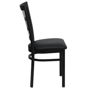 HERCULES Series Black Window Back Metal Restaurant Chair - Black Vinyl Seat - Side