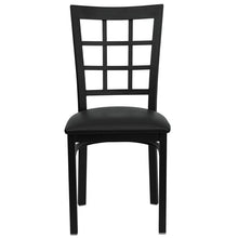 Load image into Gallery viewer, HERCULES Series Black Window Back Metal Restaurant Chair - Black Vinyl Seat - Front