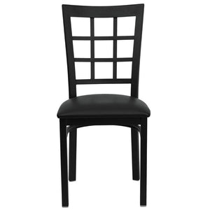 HERCULES Series Black Window Back Metal Restaurant Chair - Black Vinyl Seat - Front