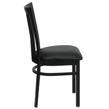Load image into Gallery viewer, HERCULES Series Black School House Back Metal Restaurant Chair - Black Vinyl Seat