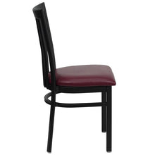 Load image into Gallery viewer, HERCULES Series Black School House Back Metal Restaurant Chair - Burgundy Vinyl Seat - Side