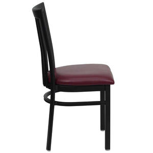 HERCULES Series Black School House Back Metal Restaurant Chair - Burgundy Vinyl Seat - Side