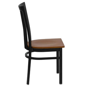HERCULES Series Black School House Back Metal Restaurant Chair - Cherry Wood Seat - Side