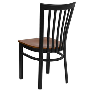 HERCULES Series Black School House Back Metal Restaurant Chair - Cherry Wood Seat - Back