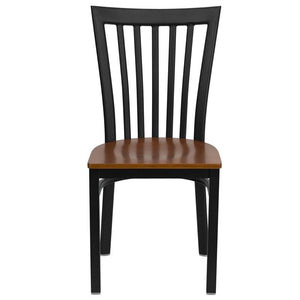 HERCULES Series Black School House Back Metal Restaurant Chair - Cherry Wood Seat - Front