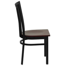 Load image into Gallery viewer, HERCULES Series Black School House Back Metal Restaurant Chair - Mahogany Wood Seat - Side