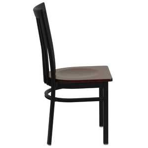 HERCULES Series Black School House Back Metal Restaurant Chair - Mahogany Wood Seat - Side