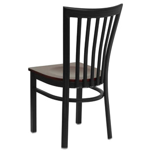 HERCULES Series Black School House Back Metal Restaurant Chair - Mahogany Wood Seat - Back