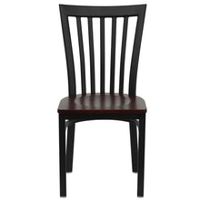 Load image into Gallery viewer, HERCULES Series Black School House Back Metal Restaurant Chair - Mahogany Wood Seat - Front