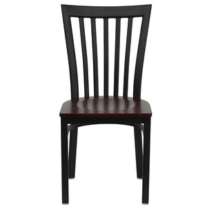HERCULES Series Black School House Back Metal Restaurant Chair - Mahogany Wood Seat - Front