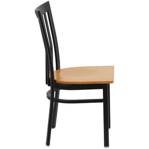 HERCULES Series Black School House Back Metal Restaurant Chair - Natural Wood Seat - Side