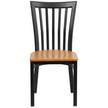 Load image into Gallery viewer, HERCULES Series Black School House Back Metal Restaurant Chair - Natural Wood Seat - Front