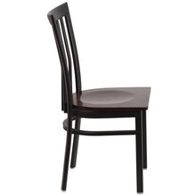 Load image into Gallery viewer, HERCULES Series Black School House Back Metal Restaurant Chair - Walnut Wood Seat - Side