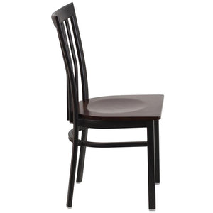 HERCULES Series Black School House Back Metal Restaurant Chair - Walnut Wood Seat - Side