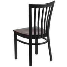 Load image into Gallery viewer, HERCULES Series Black School House Back Metal Restaurant Chair - Walnut Wood Seat - Back