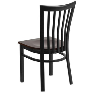 HERCULES Series Black School House Back Metal Restaurant Chair - Walnut Wood Seat - Back