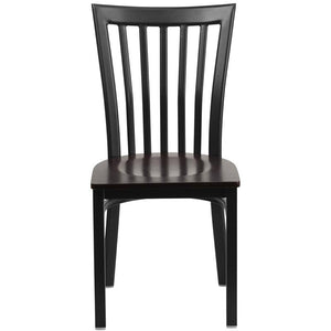 HERCULES Series Black School House Back Metal Restaurant Chair - Walnut Wood Seat - Front