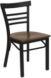 HERCULES Series Black Three-Slat Ladder Back Metal Restaurant Chair - Cherry Wood Seat
