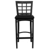 HERCULES Series Black Window Back Metal Restaurant Barstool - Black Vinyl Seat - Front