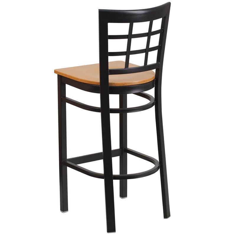 Black Window Back Restaurant Barstool Natural Wood Seat Wholesale
