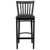 HERCULES Series Black School House Back Metal Restaurant Barstool - Black Vinyl Seat - Front