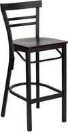 HERCULES Series Black Two-Slat Ladder Back Metal Restaurant Barstool - Mahogany Wood Seat