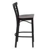 HERCULES Series Black Two-Slat Ladder Back Metal Restaurant Barstool - Mahogany Wood Seat - Side