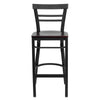HERCULES Series Black Two-Slat Ladder Back Metal Restaurant Barstool - Mahogany Wood Seat - Front