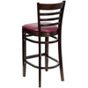 HERCULES Series Ladder Back Walnut Wood Restaurant Barstool - Burgundy Vinyl Seat
