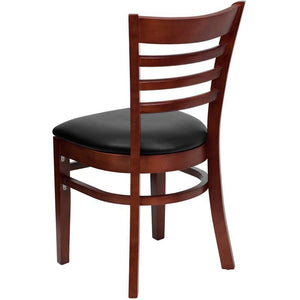 HERCULES Series Ladder Back Mahogany Wood Restaurant Chair - Black Vinyl Seat