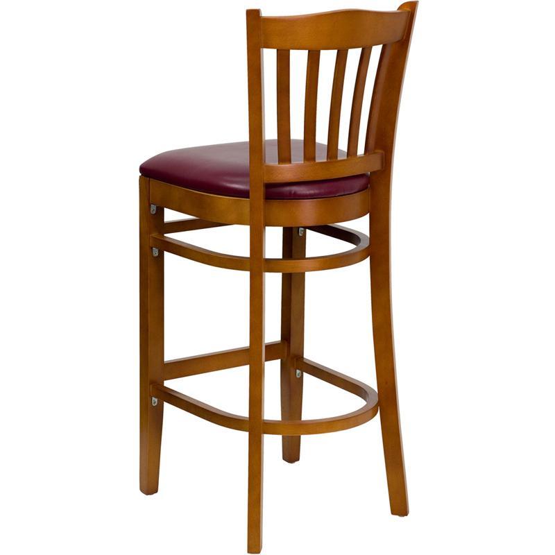 HERCULES Series Vertical Slat Back Cherry Wood Restaurant Barstool B