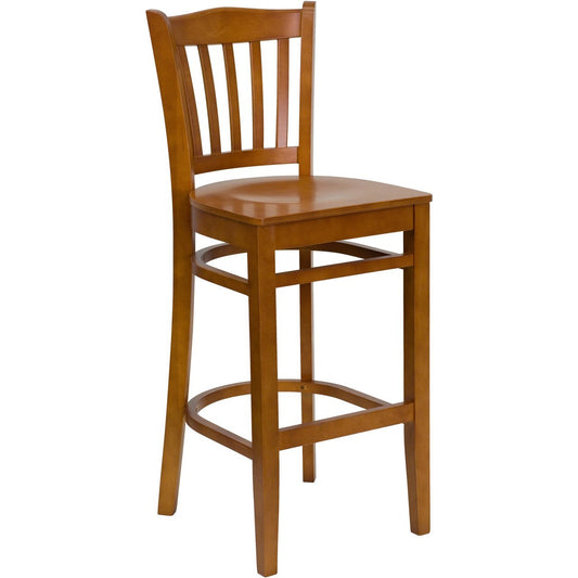 HERCULES Series Vertical Slat Back Cherry Wood Restaurant Barstool
