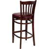 HERCULES Series Vertical Slat Back Mahogany Wood Restaurant Barstool - Burgundy Vinyl Seat - Back