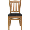 HERCULES Series Vertical Slat Back Natural Wood Restaurant Chair - Black Vinyl Seat