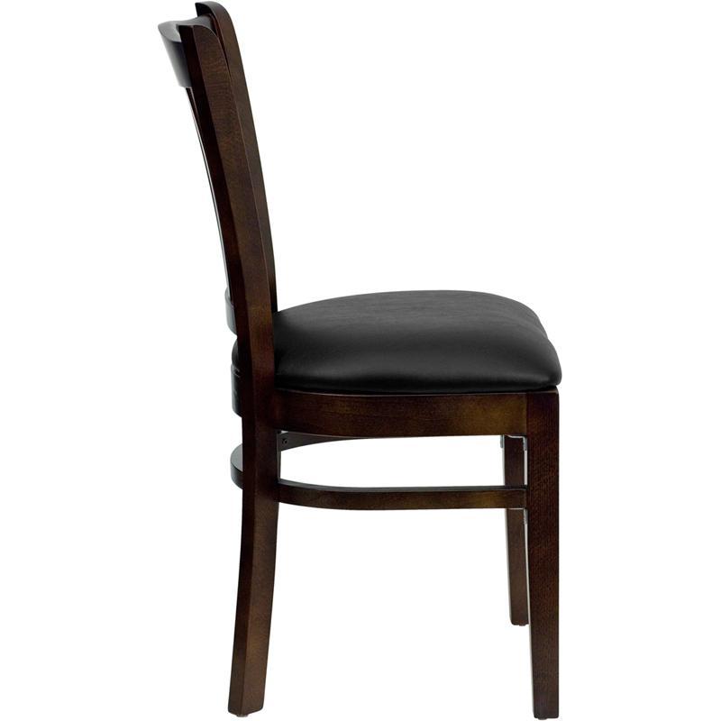 Vertical Slat Back Walnut Wood Black Vinyl Seat