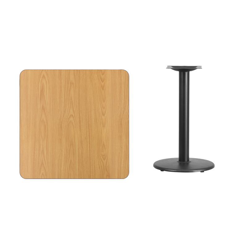 Square Natural Laminate Table Top with 18'' Round Table Height Base