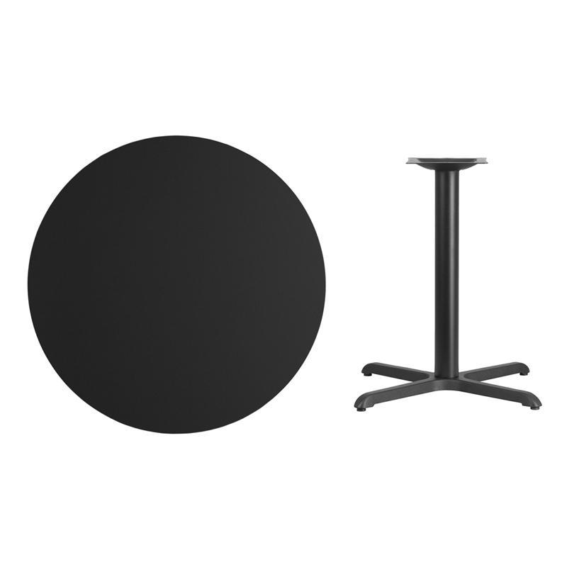 Round Black Laminate Table Top with 30'' x 30'' Table Height Base