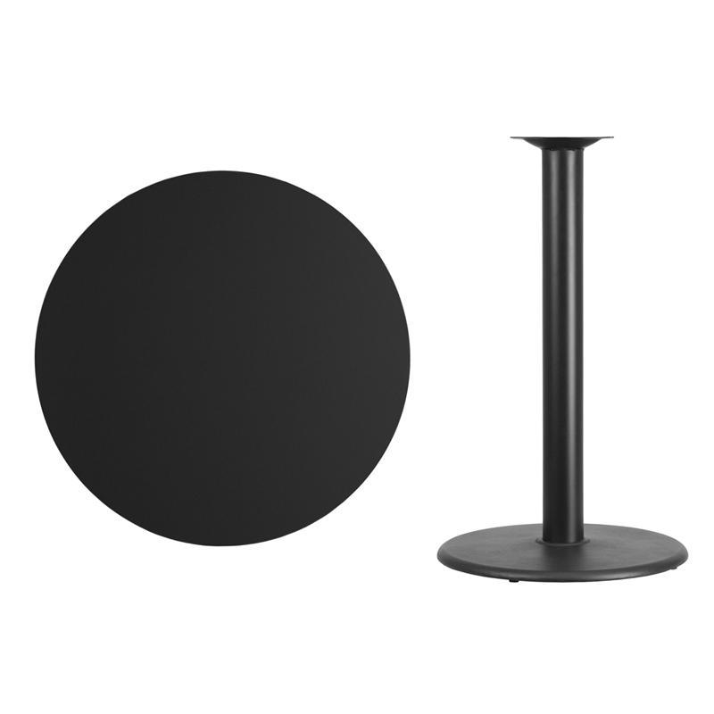 36'' Round Black Laminate Table Top with 24'' Round Bar Height Table B Wholesale Bar Stool Club