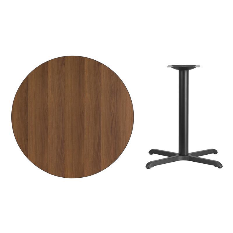 Round Walnut Laminate Table Top with 30'' x 30'' Table Height Base