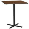 36'' Square Walnut Laminate Table Top with 30'' x 30'' Bar Height Table Base