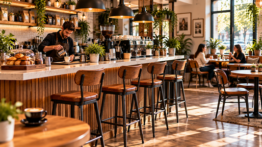 warm modern coffee bar interiors