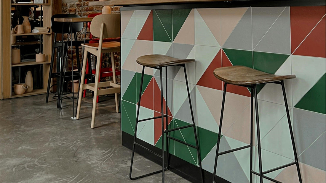 wooden and metal bar stools