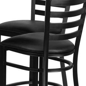 30'' Round Black Laminate Table Set with 4 Ladder Back Metal Barstools - Black Vinyl Seat