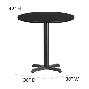 30'' Round Black Laminate Table Set with 4 Ladder Back Metal Barstools - Black Vinyl Seat