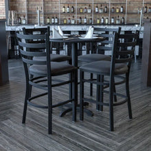 Load image into Gallery viewer, 30&#39;&#39; Round Black Laminate Table Set with 4 Ladder Back Metal Barstools - Black Vinyl Seat