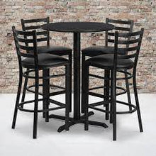 Load image into Gallery viewer, 30&#39;&#39; Round Black Laminate Table Set with 4 Ladder Back Metal Barstools - Black Vinyl Seat