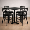36'' Square Black Laminate Table Set with X-Base and 4 Ladder Back Metal Chairs - Black Vinyl Seat