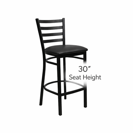 Heavy Duty Black Ladder Back Metal Restaurant Barstool - Black Vinyl Seat